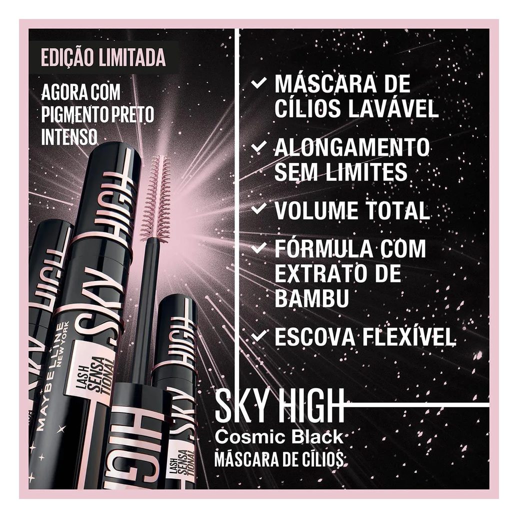Máscara de Cílios Maybelline NY Lash Sensation Sky High Lavável 7,2ml - Cosmic Black