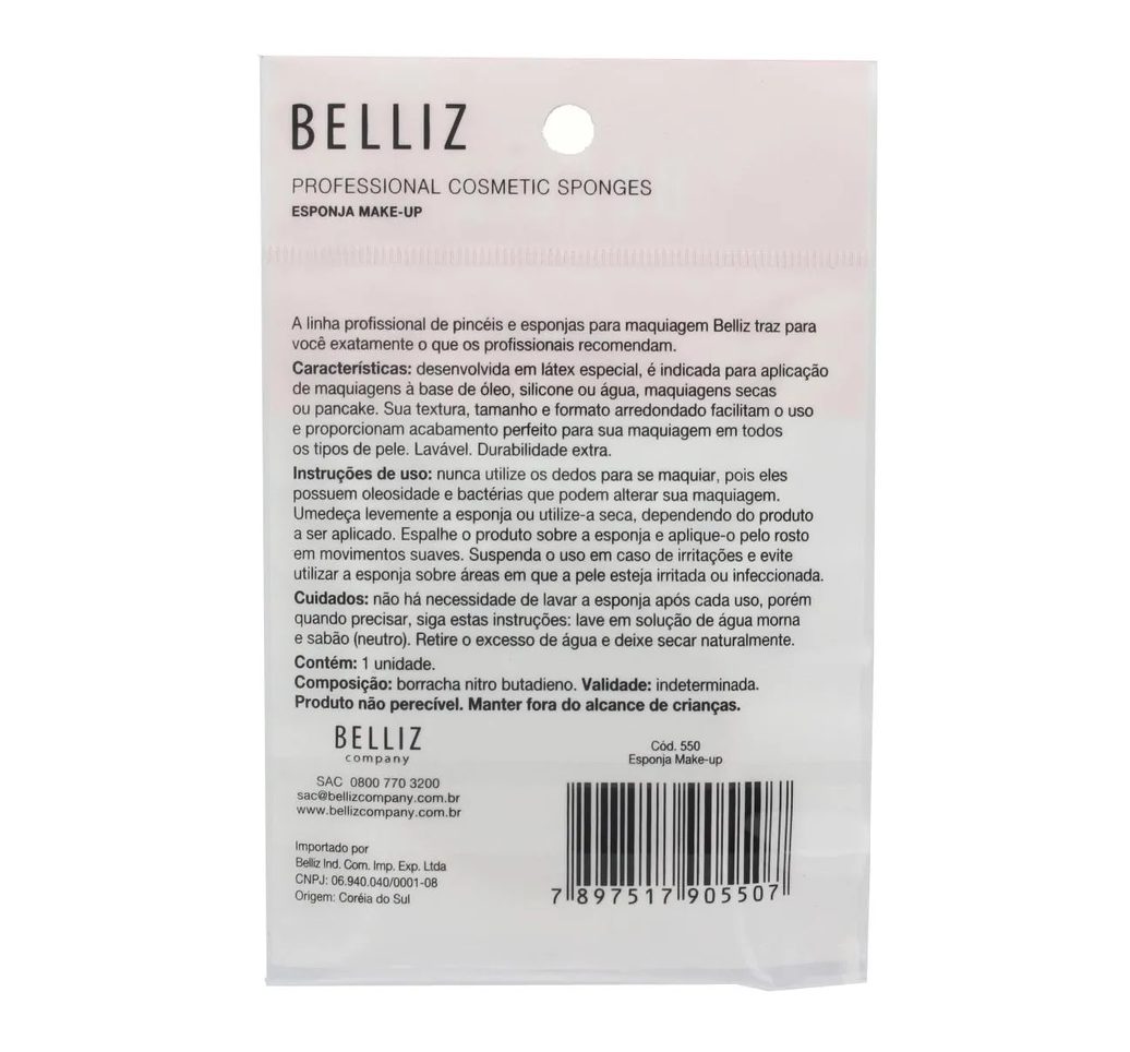 Esponja Profissional para Maquiagem Belliz Make Up com 1 unidade