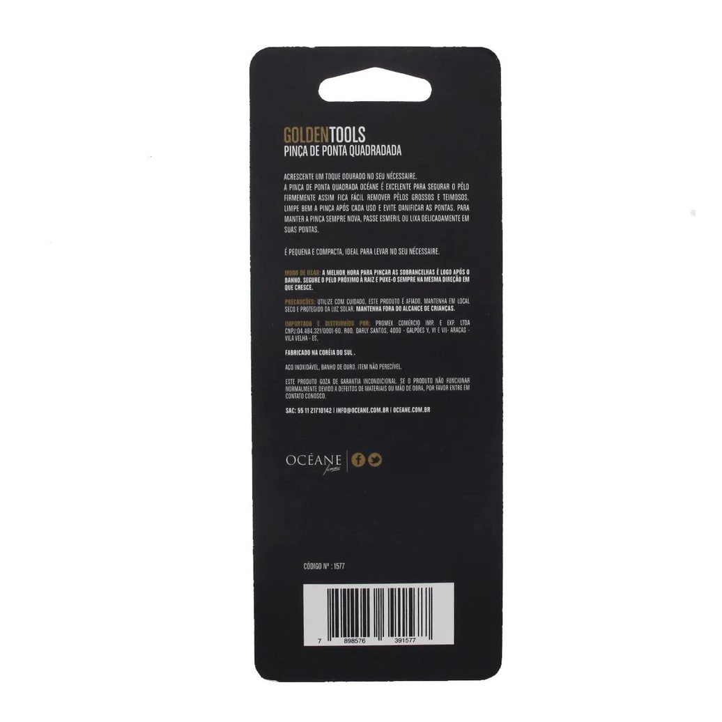 Pinça de Ponta Quadrada Océane Golden Tools Inox com 1 unidade