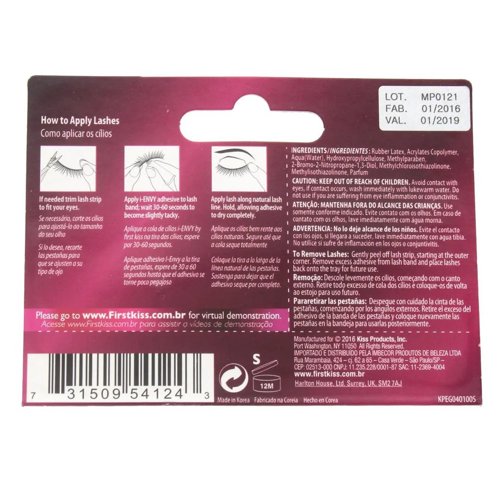 Cola para Cílios Postiços I-ENVY by Kiss NY 16h Incolor com 1 unidade