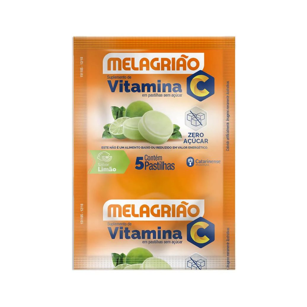 Pastilha Melagrião Suplemento de Vitamina C Zero Açúcar Sabor Limão 5 unidades