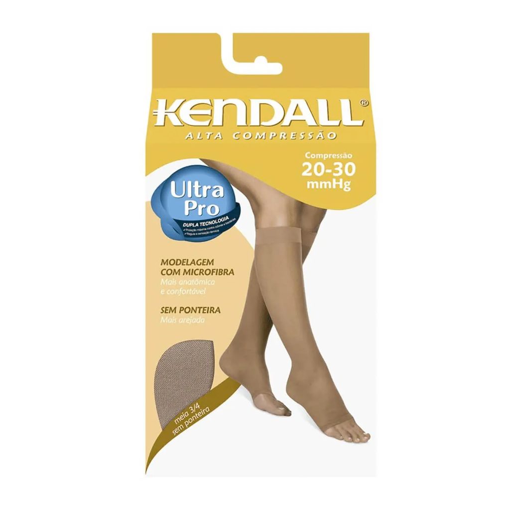 Meia Feminina Kendall Alta Compressão 3/4 sem Ponteira Cor Bege Tamanho G com 1 par