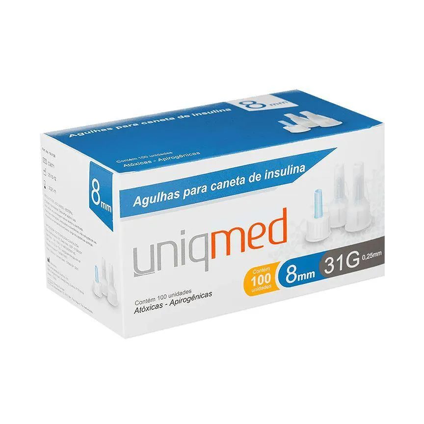 Agulhas para caneta de insulina uniqmed 8mm 100 unidades