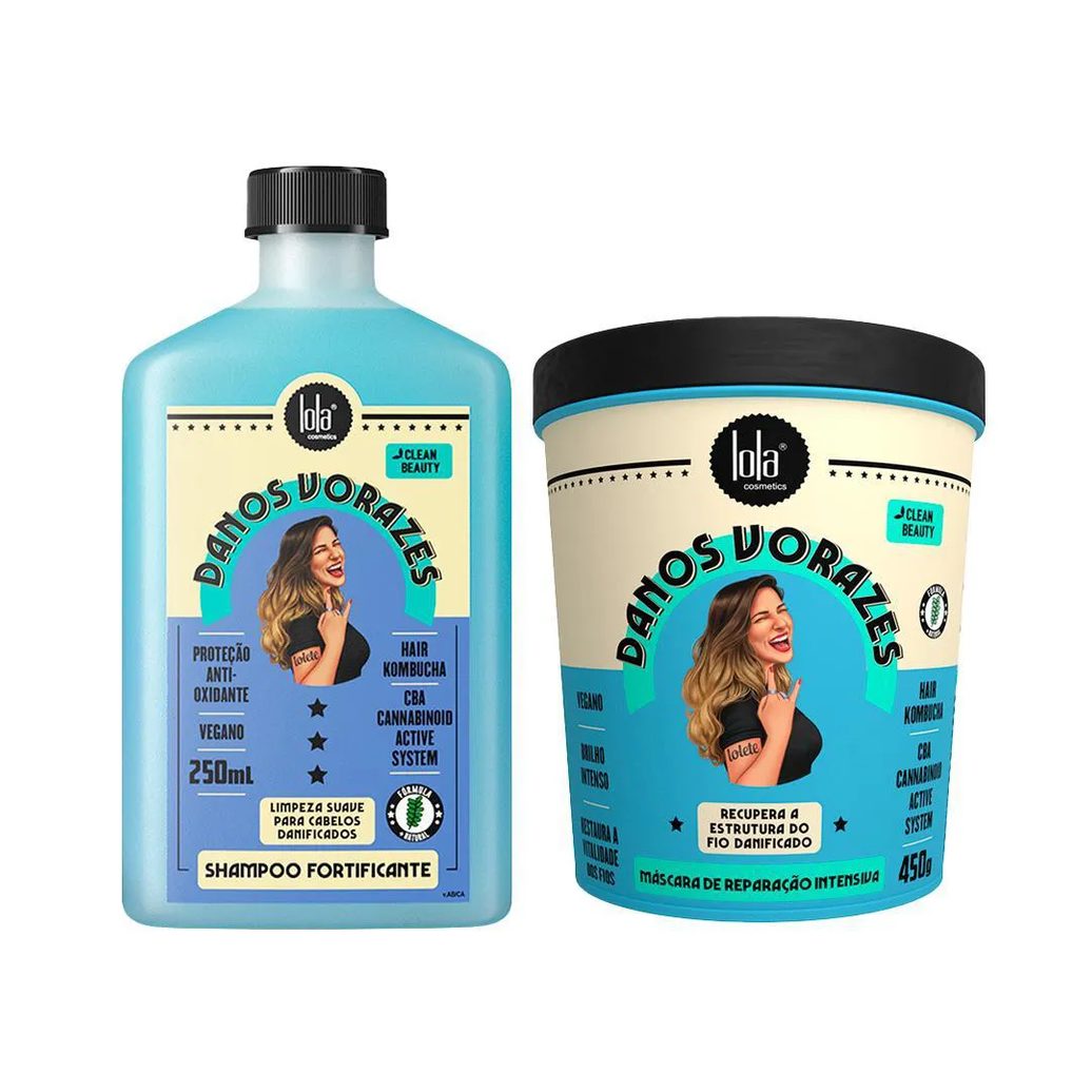 Kit Lola Cosmetics Danos Vorazes Shampoo Fortificante 250ml+ Máscara de Cabelo Reparação Intensa 230g