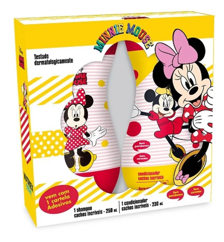 Kit Minnie Cachos Sh 250ml+ Condicionador 230ml + Adesivos Nutriex Infantil