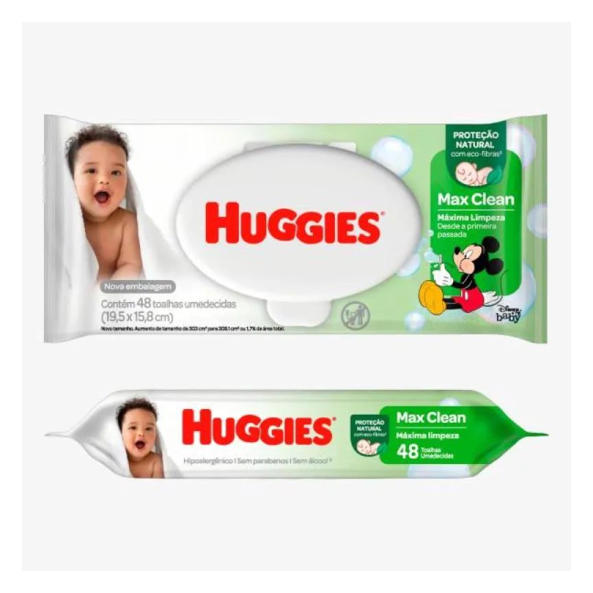 Lenço Umedecido Huggies Max Clean Disney Baby Proteção Natural Aloe Vera 48 unidades