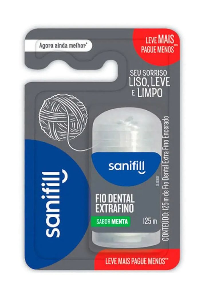 Fio Dental Sanifill Extrafino Sabor Menta 125 Metros