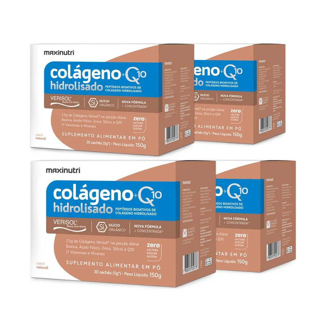 Kit 4 Colágeno + Q10 Verisol Sachês 30x5g Natural Maxinutri