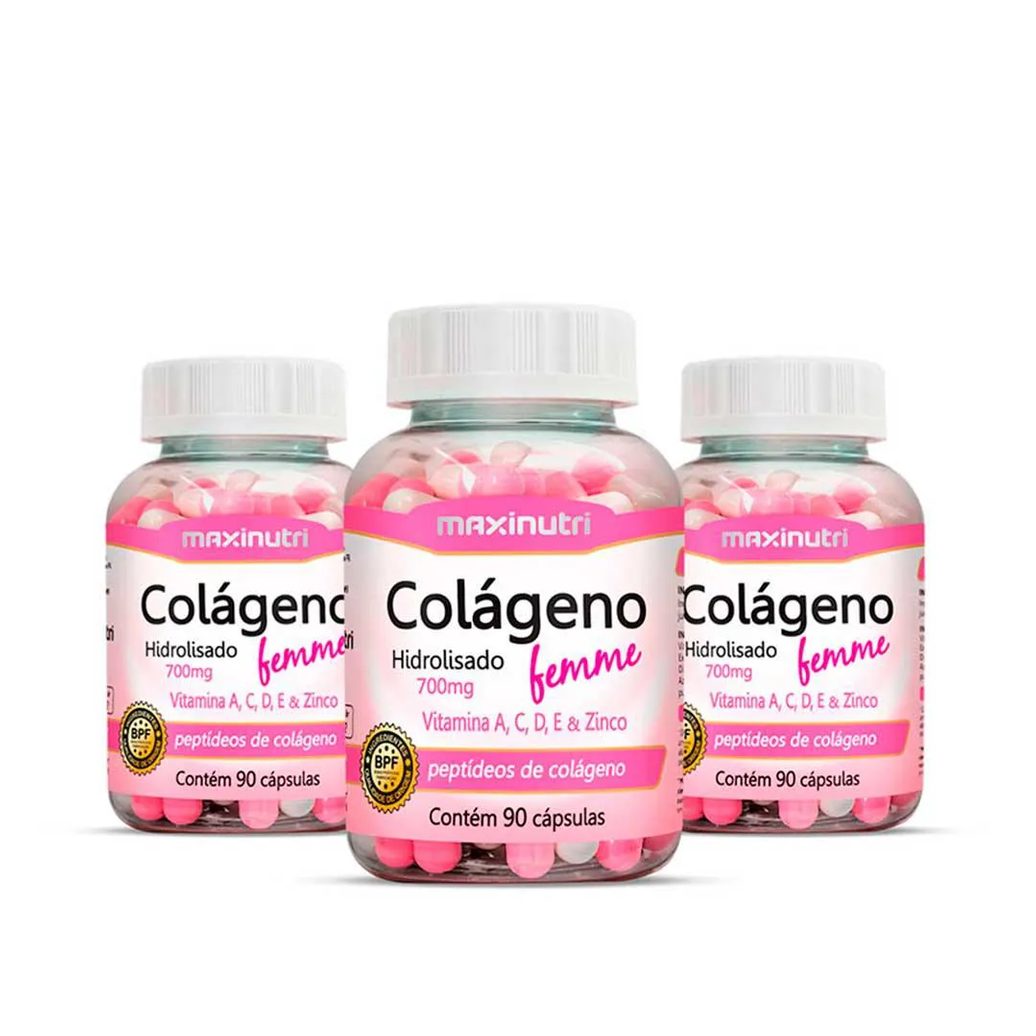 Kit 3 Colágeno Femme Vitaminas + Zinco 90 Cápsulas Maxinutri