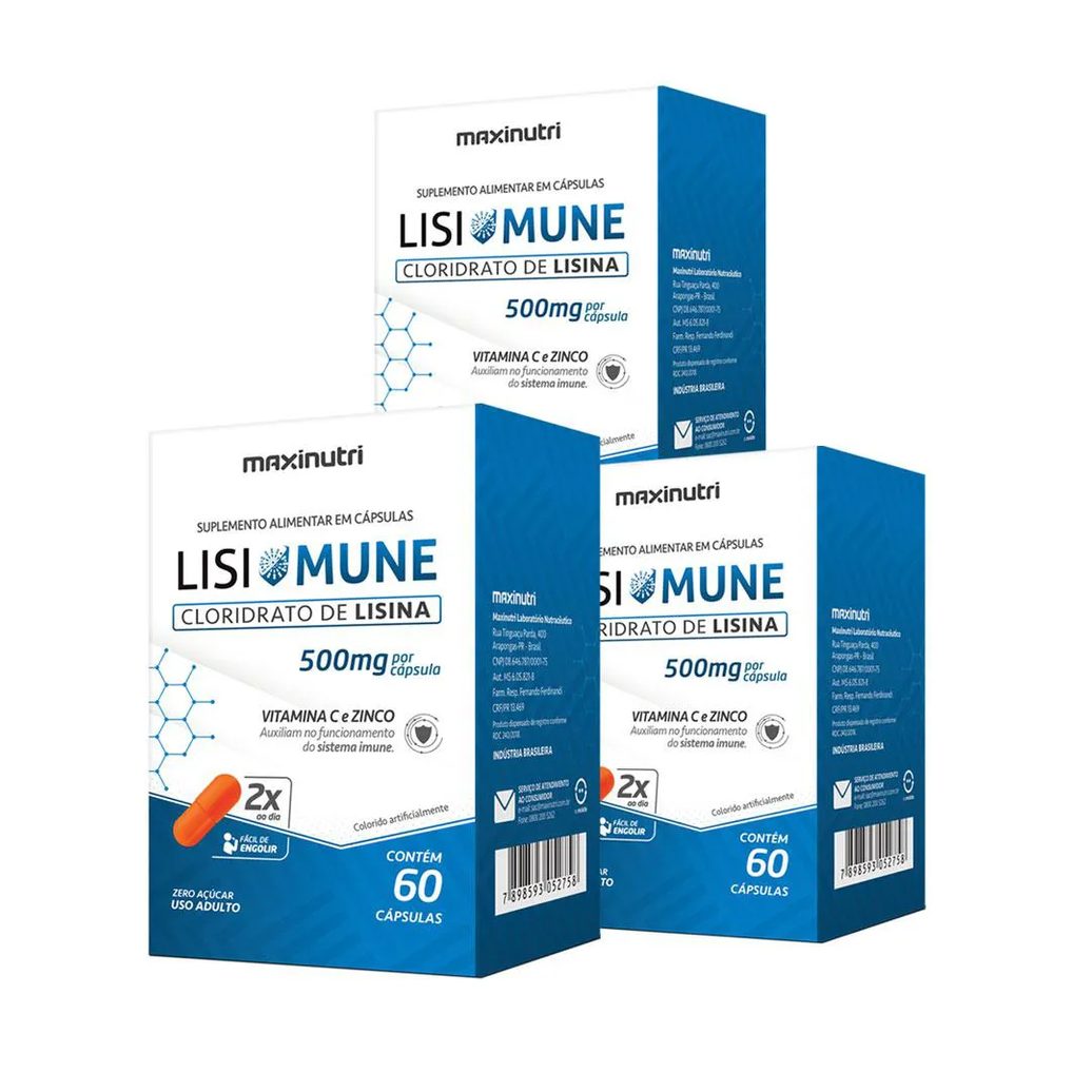Kit 03 lisimune vitamina c zinco 60 caps maxinutri