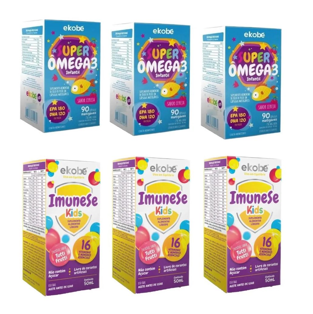 Kit Ekobé Super Ômega 3 Infantil 3 unidades + Imunese Kids 3 unidades