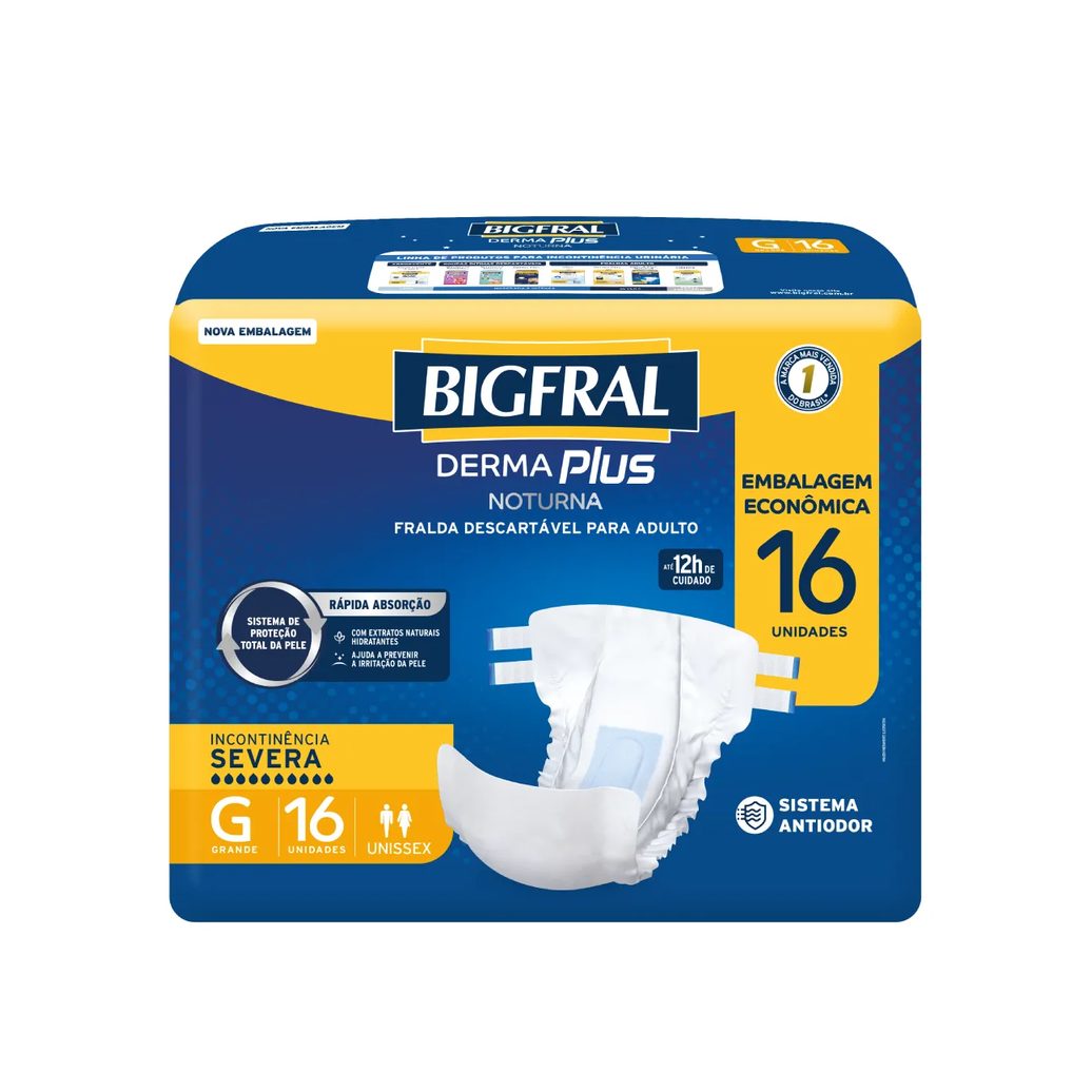 Fralda Geriátrica Unissex Bigfral Derma Plus Noturna G Absorção Intensa 16 unidades