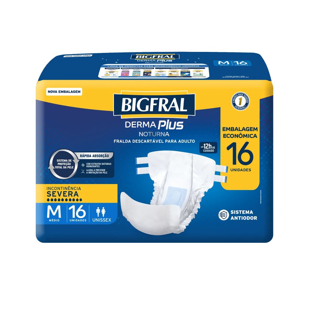 Fralda Geriátrica Unissex Bigfral Derma Plus Noturna M Absorção Intensa 16 unidades
