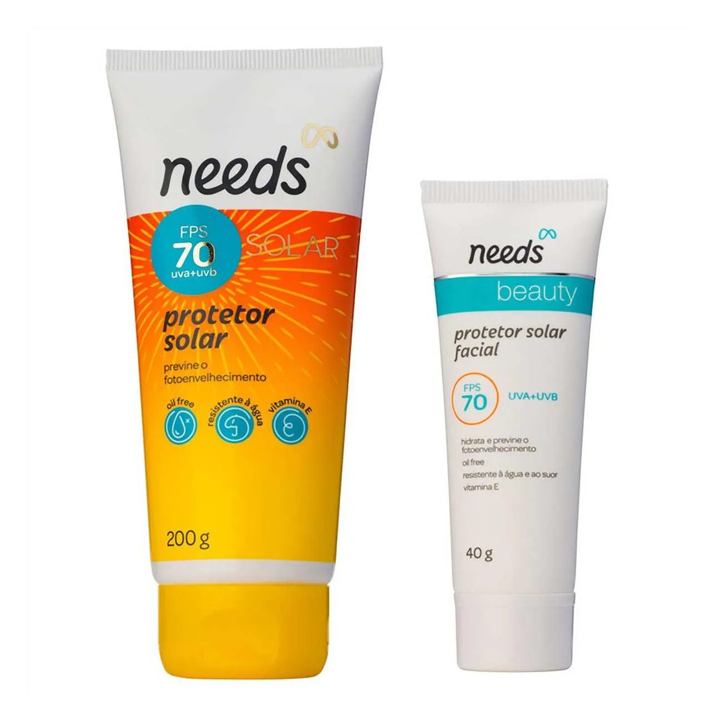 Kit Protetor Solar FPS 70 Needs Facial 40g + Corporal 200g