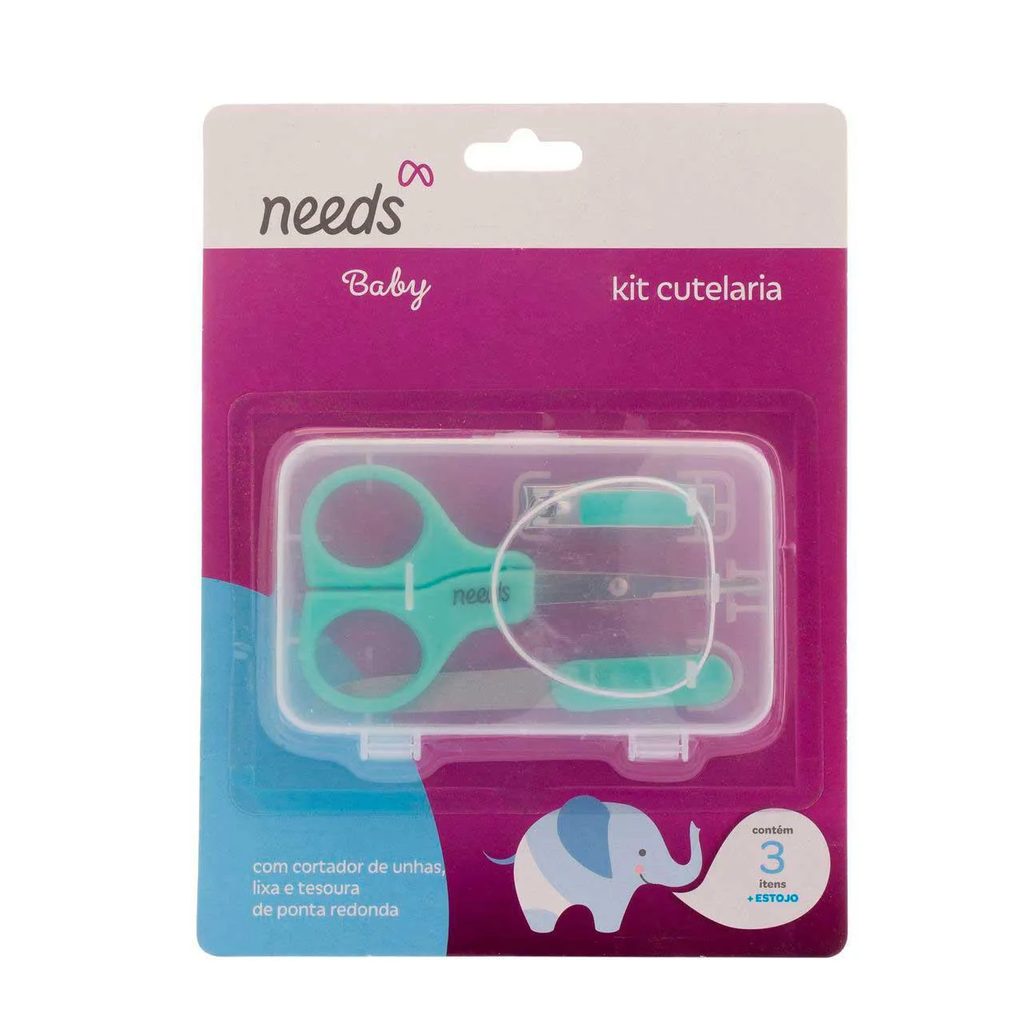 Kit Cutelaria Infantil Needs Baby 3 Itens + Estojo