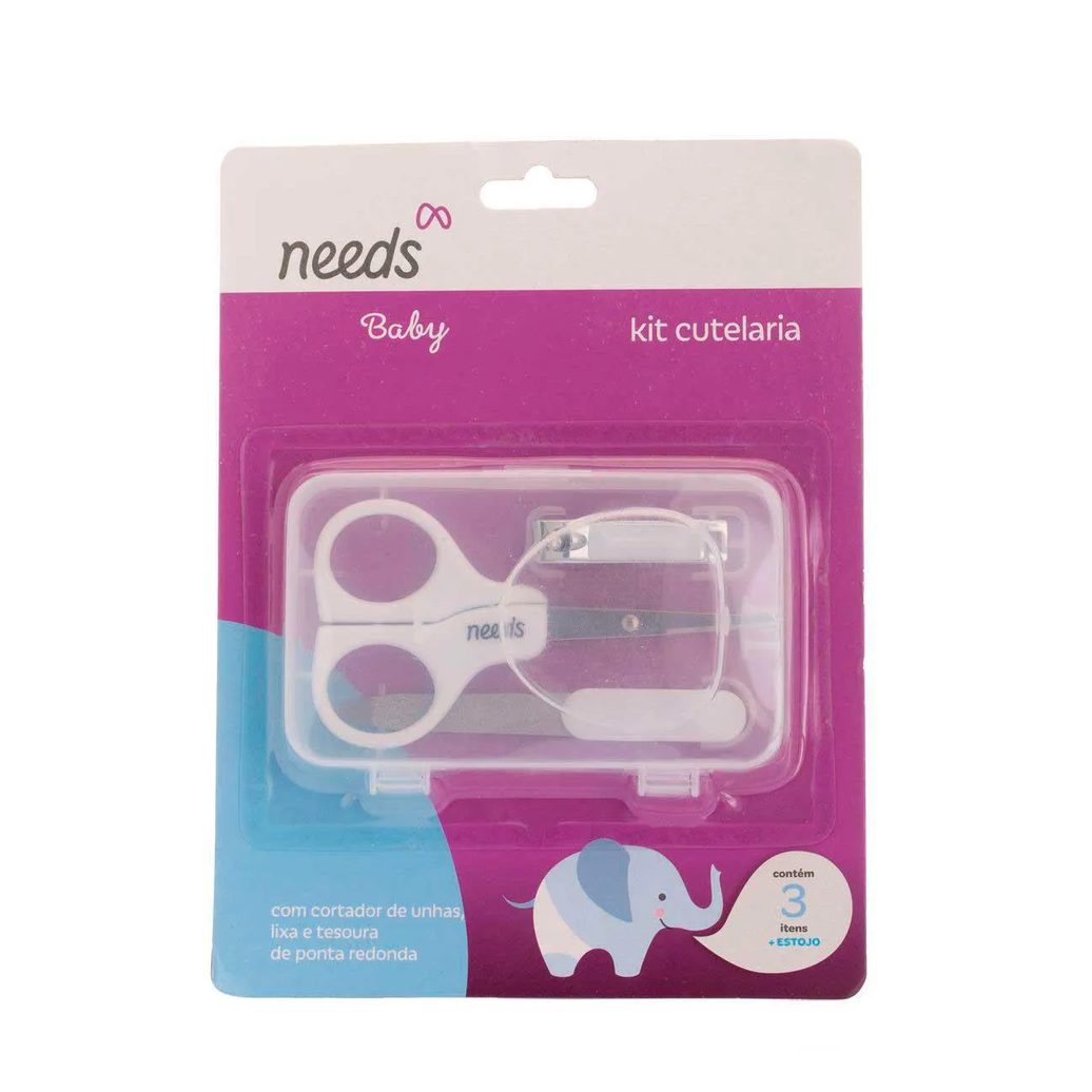 Kit Cutelaria Infantil Needs Baby 3 Itens + Estojo