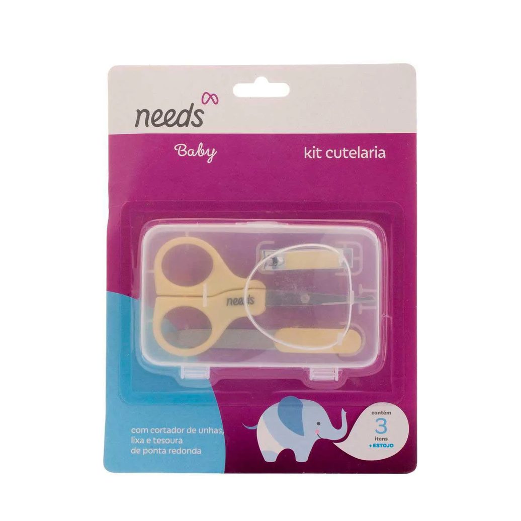 Kit Cutelaria Infantil Needs Baby 3 Itens + Estojo