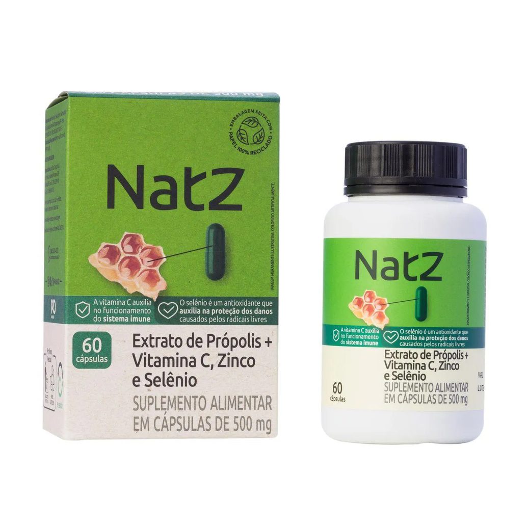 Extrato de Própolis + Vitamina C e Minerais Natz 60 Cápsulas