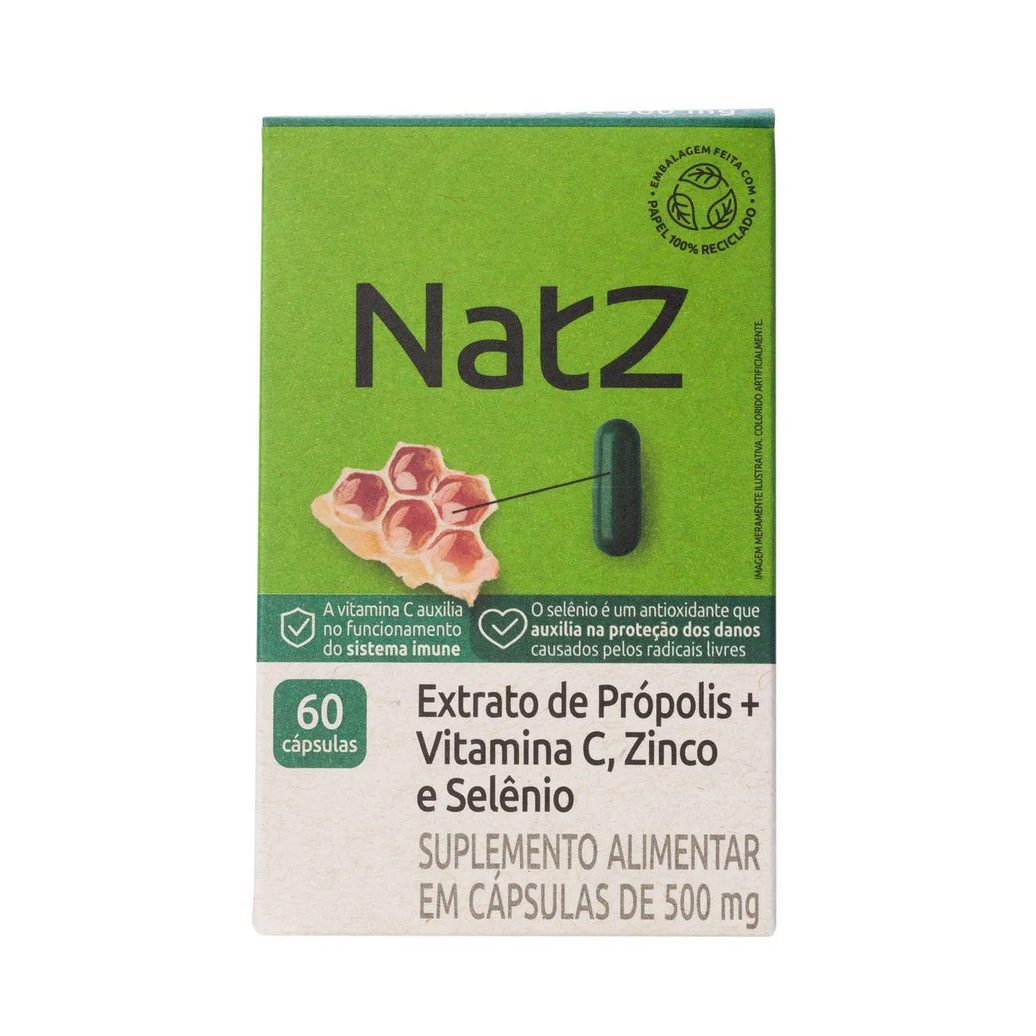 Extrato de Própolis + Vitamina C e Minerais Natz 60 Cápsulas
