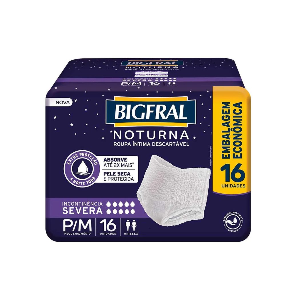 Roupa Íntima Descartável Unissex Bigfral Noturna Pants P/M Absorção Intensa 16 unidades