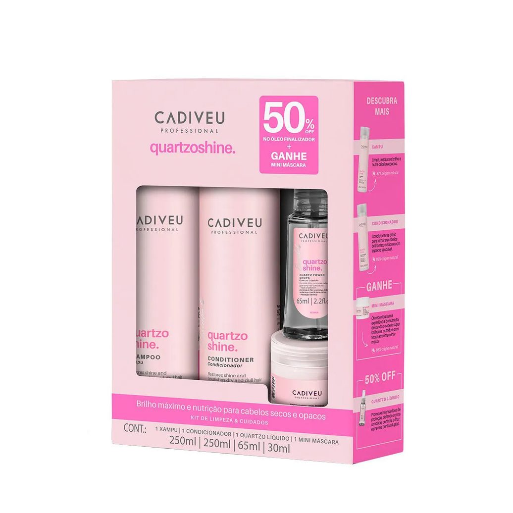 Kit Cadiveu Professional Quartzo Shine Shampoo 250ml + Condicionador 250ml + Mini Máscara 30ml + Quartzo Líquido 65ml