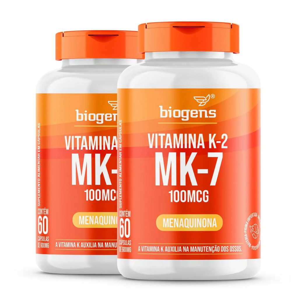 Biogens kit 2x vitamina k2 mk-7, 60 cápsulas, 100mcg, mk7