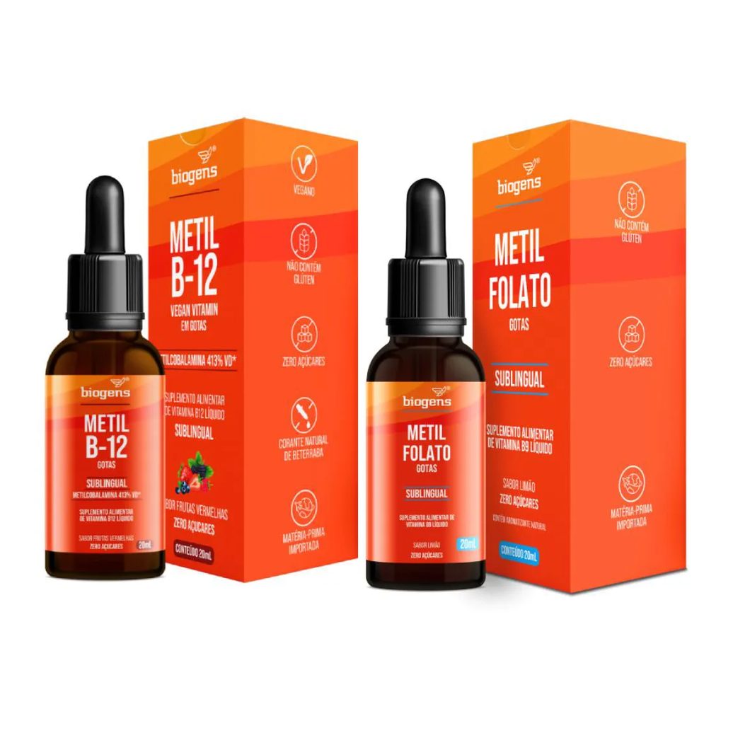 Biogens kit 2x b9 metilfolato e b12 metil b-12 em gotas