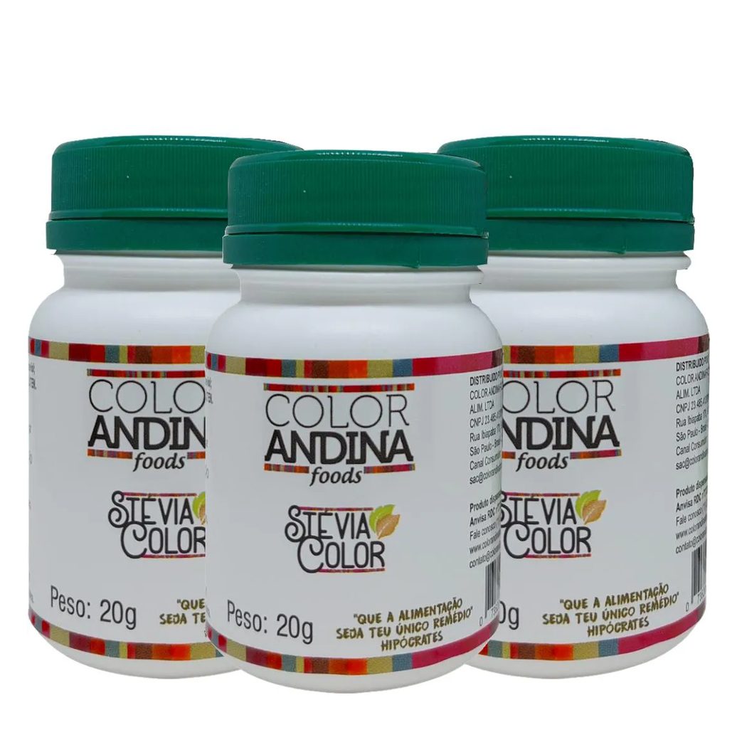 Adoçante Dietético Stévia Color Andina Food, 3 Potes de 20g