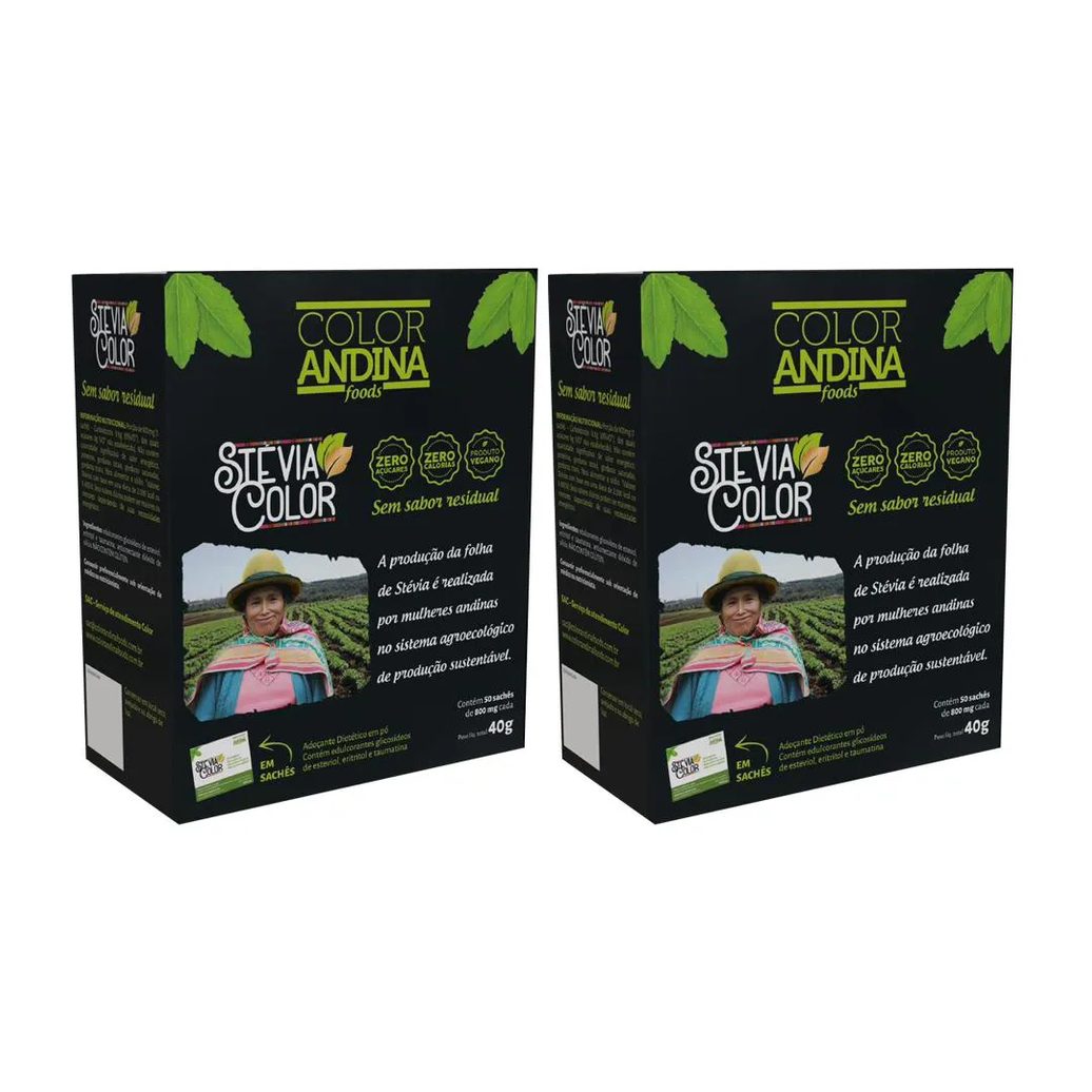 ADOçANTE DIETéTICO EM Pó | COLOR ANDINA | DISPLAY COM 50 SACHêS DE 800 MG - 2 CAIXAS