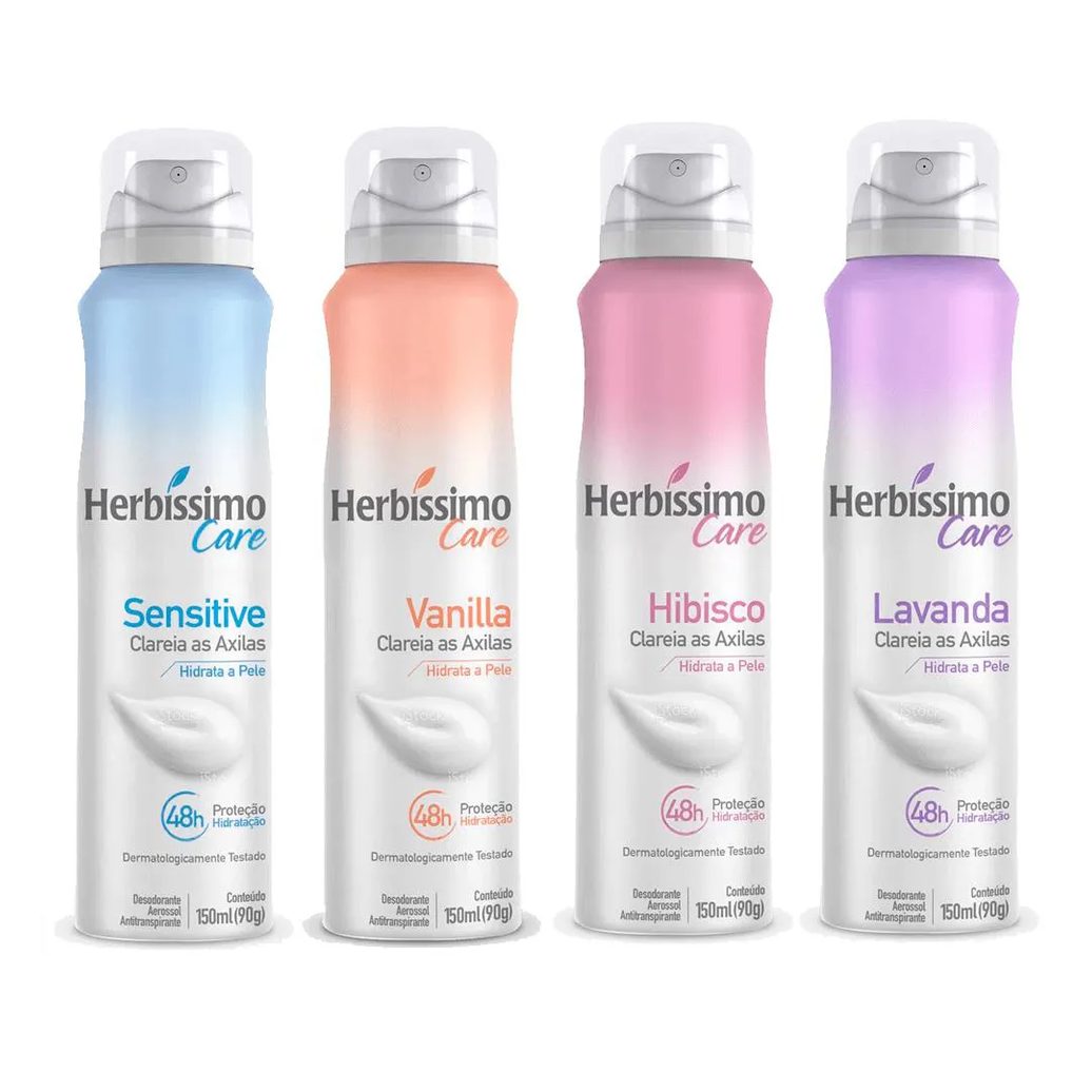 Kit Desodorante Aerossol Antitranspirante Herbissimo Care Fragrâncias- C/4 Unidades