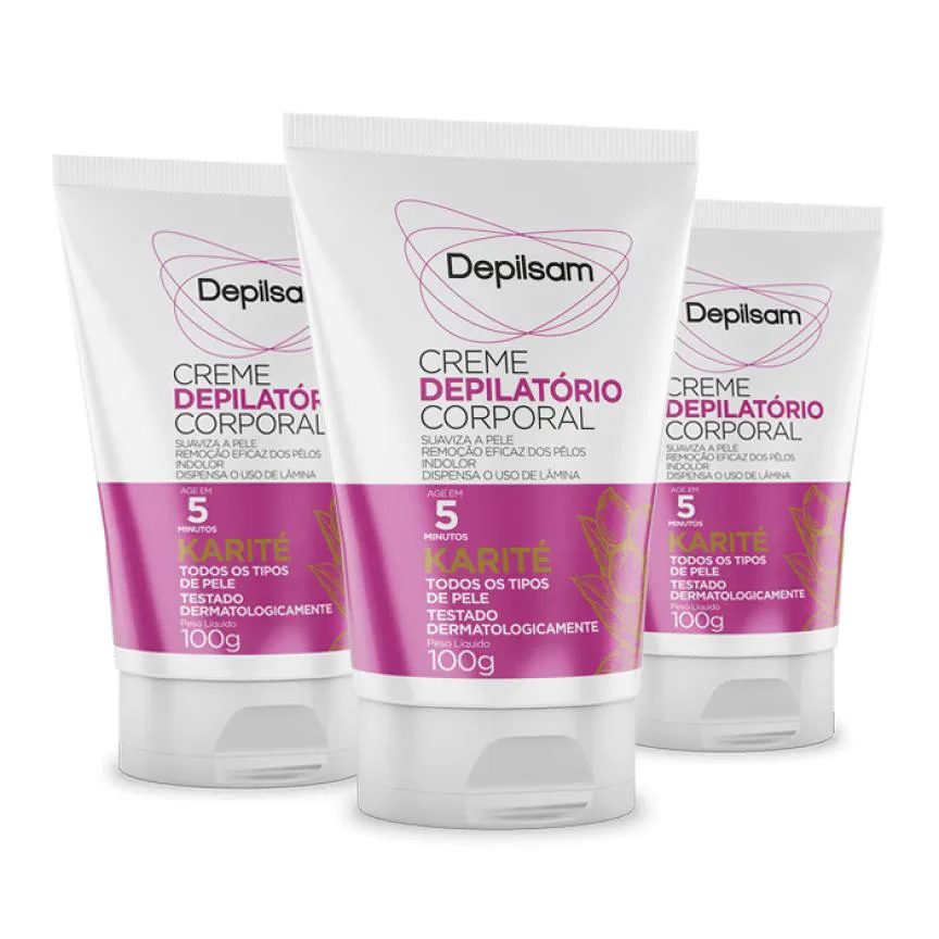 Kit Creme Depilatório Corporal Depilsam Karité 100g com 3 Unidades