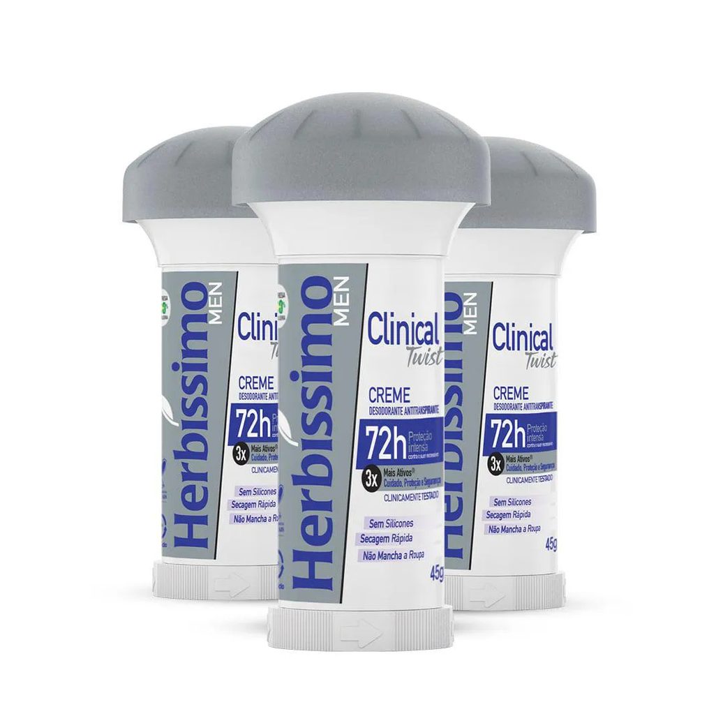 Kit Desodorante Twist Antitranspirante Herbíssimo Clinical Men 45g C/3 Unidades