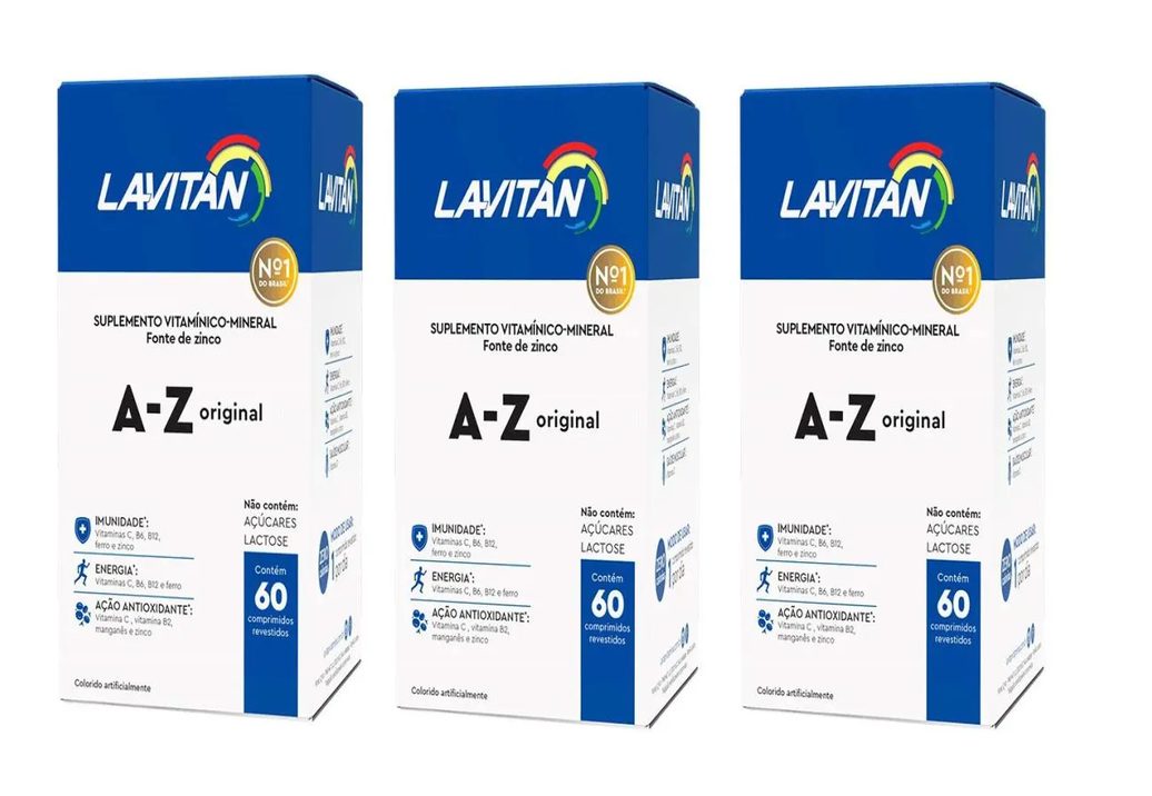 Kit 3 Lavitan A-z Homem 60cps Revestidos - Cimed