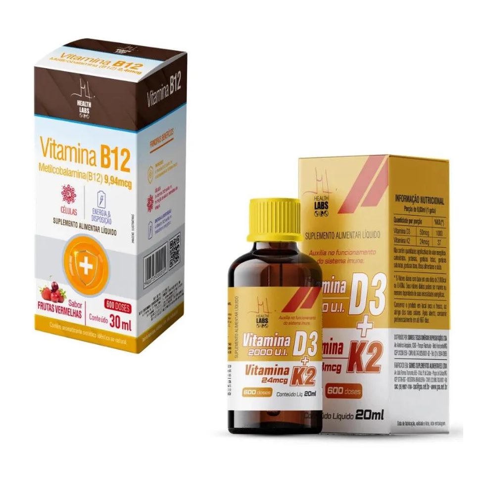 Kit Vitamina B12 Adulto 30ml Frutas Vermelhas + Vitamina D3 K2 20ml – Health Labs