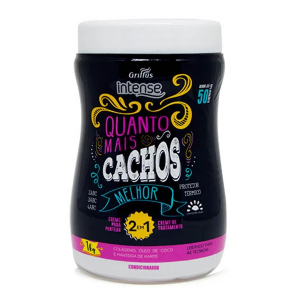 Creme para pentear e tratamento 2 em 1 vegano quanto mais cachos melhor intense griffus 1kg