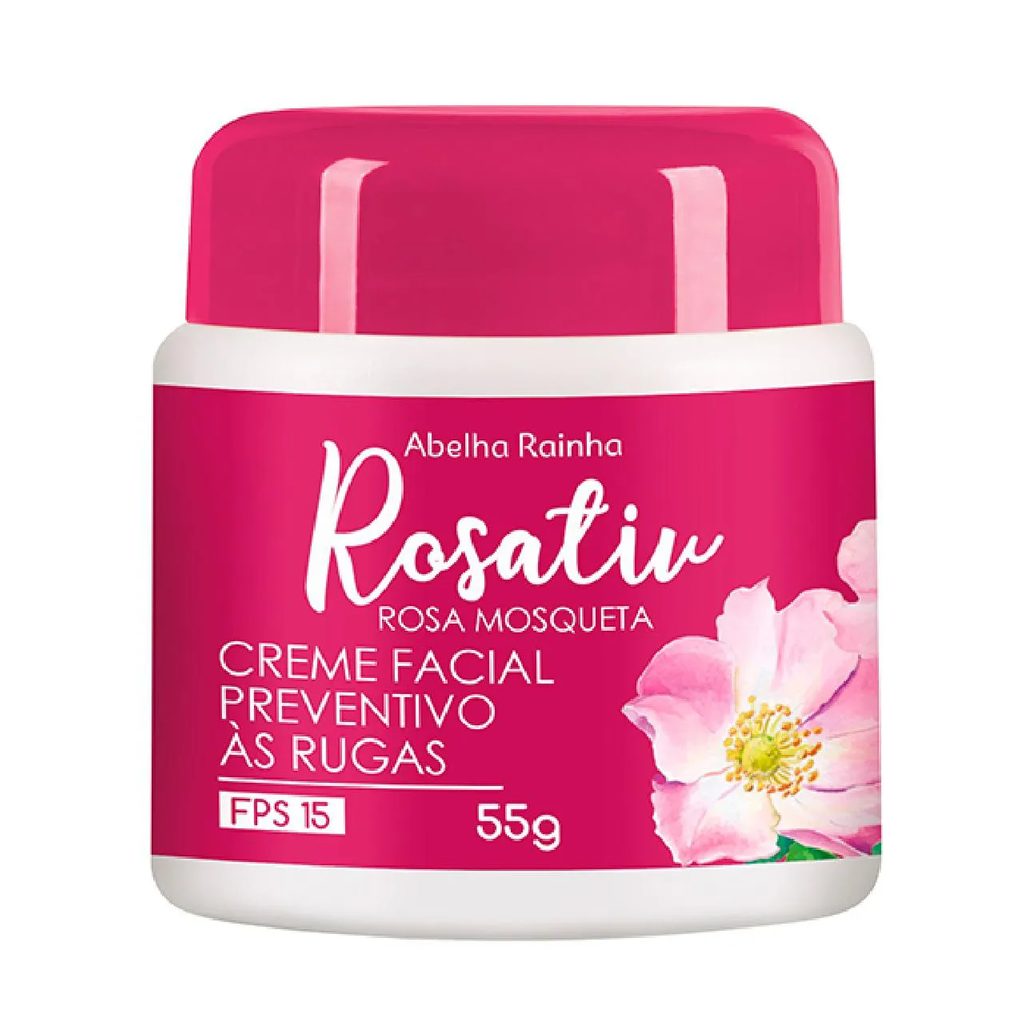 Creme preventivo a rugas com fps 15 com oleo de rosa mosqueta rosativ abelha rainha 55g