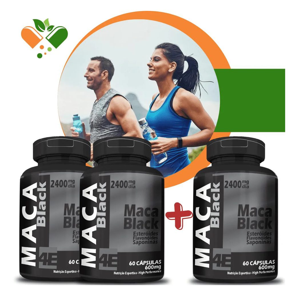 Compre 2 Leve 3 Potes Maca Black 600mg 60 cápsulas