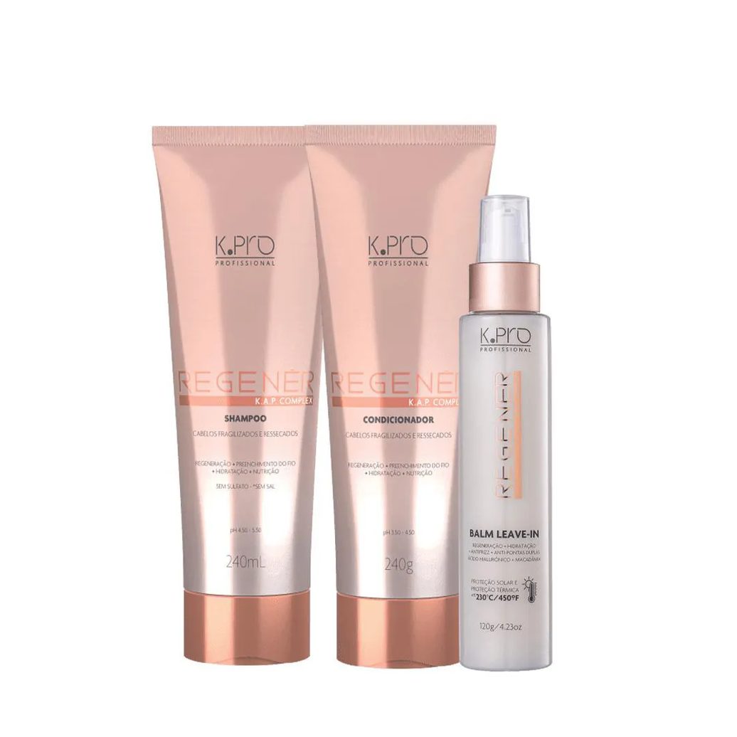 Kit K.pro Profissional Regenér Shampoo Condicionador e Balm Leave-in (3 Produtos)