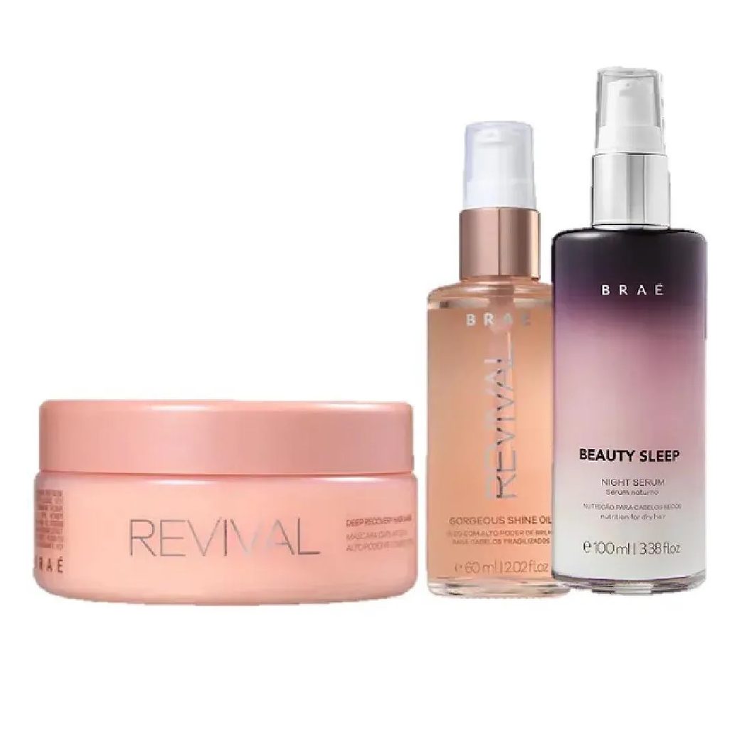 Braé Revival Máscara 200g Shine Oil 60ml e Beauty Sleep 100ml