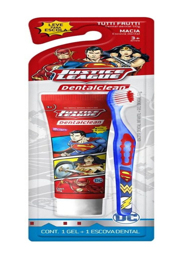 Gel Dental Dental Clean 50g +escova Justice League +3anos