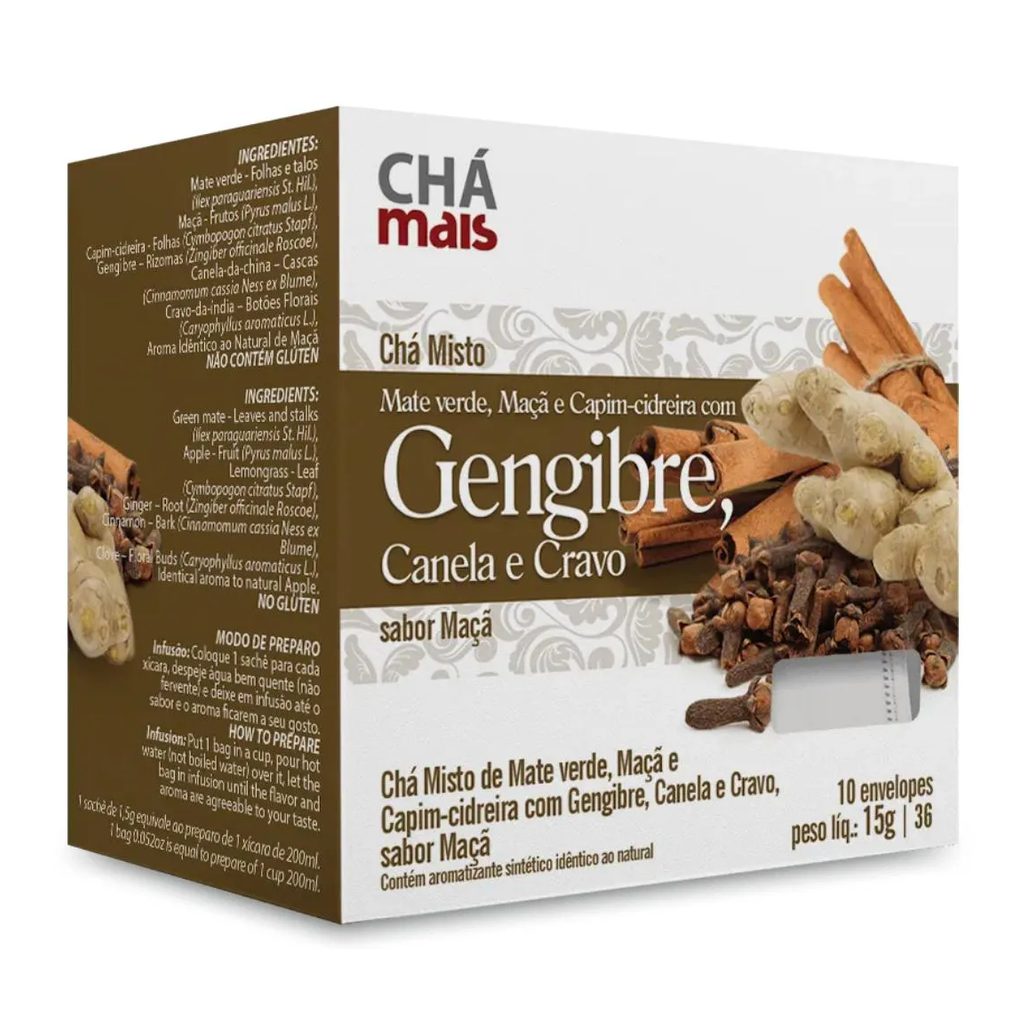 Clinicmais Chá Maçã com Gengibre, Canela e Cravo 10 Sachês 15g - Chá Mais