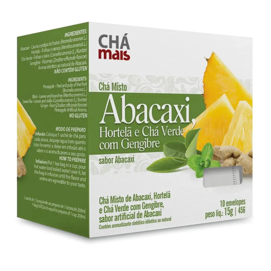 Clinicmais Chá Abacaxi, Hortela e Chá Verde com Gengibre 10 Sachês - Chá Mais