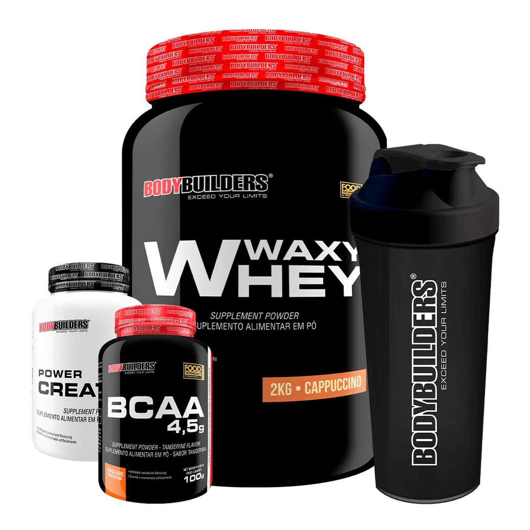 Kit - Waxy Whey Cappuccino 2kg + Bcaa 4.5 100g + Power Creatina 100g + Coqueteleira – Bodybuilders Chocolate