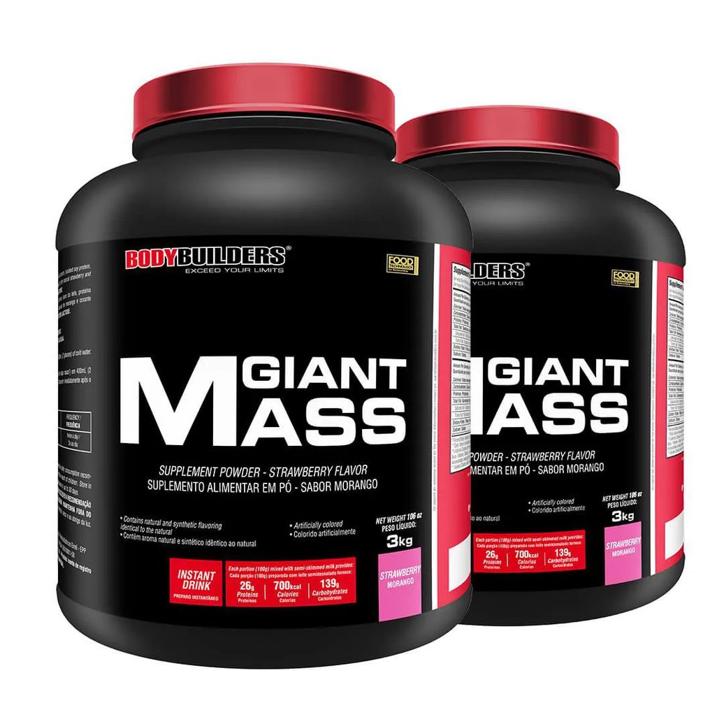 Kit Hipercalórico BodyBuilders Giant Mass Morango 3kg 2 unidades