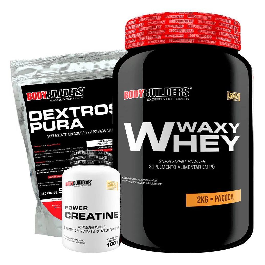 Kit Waxy Whey Protein 2kg + Creatina 100g + Dextrose 900g - Bodybuilders Paçoca