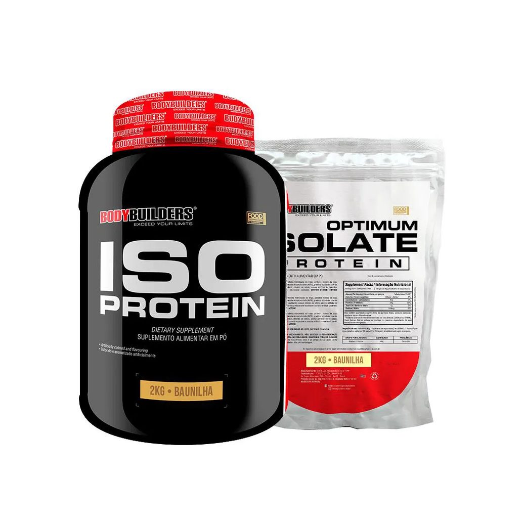 Kit Whey Protein Iso Protein 2 Kg + Optimum Isolate Protein 2 Kg Refil - Bodybuilders Morango