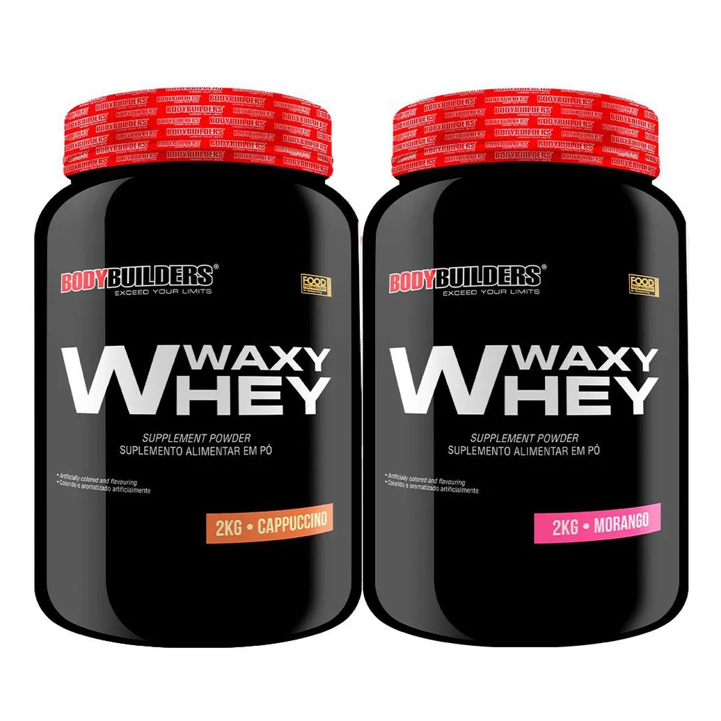 2x Whey Protein Waxy Whey (35%) - 2kg - Bodybuilders Morango e Cappuccino