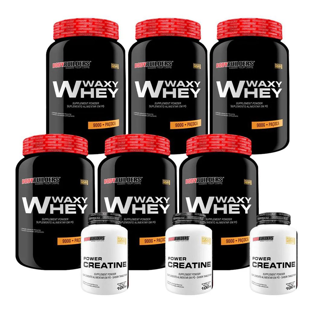 Kit 6x Waxy Whey 900g + 3x Power Creatina 100g - Bodybuilders Paçoca