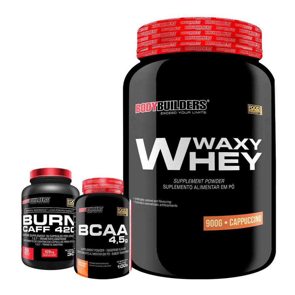 Kit Waxy Whey (35%) 900g + Bcaa 100g + Pré Treino - Bodybuilders Cappuccino