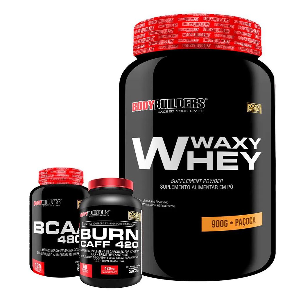 Kit Waxy Whey (35%) 900g + Bcaa 100g + Pré Treino - Bodybuilders Paçoca